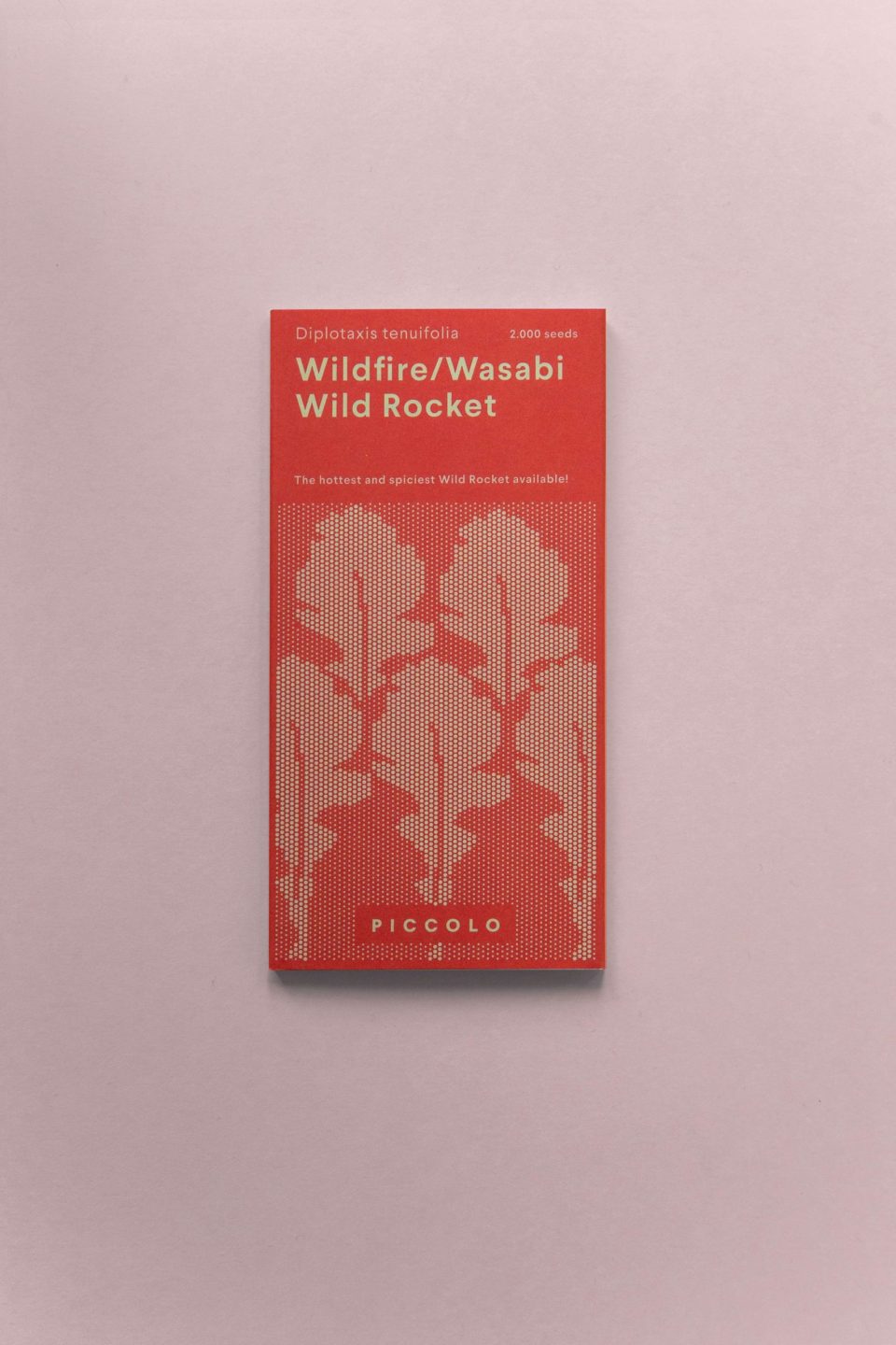 Crvena kutija sjemenki wasabi rukole na rozoj podlozi