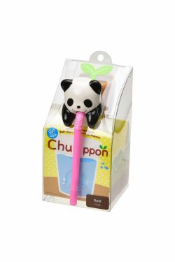 Na slici se vidi keramička figurica Chuppon u obliku pande sa rozom slamkom u ustima. Figurica se nalazi u šarenoj plastičnoj kutijici.