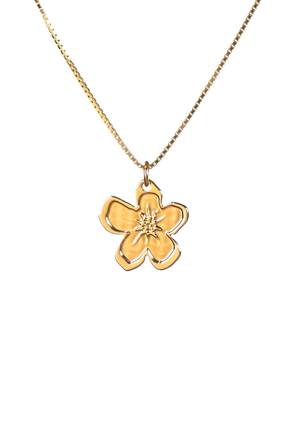 Pozlaćeni lančić sa zlatnim privjeskom u obliku cvijetića s pet latica